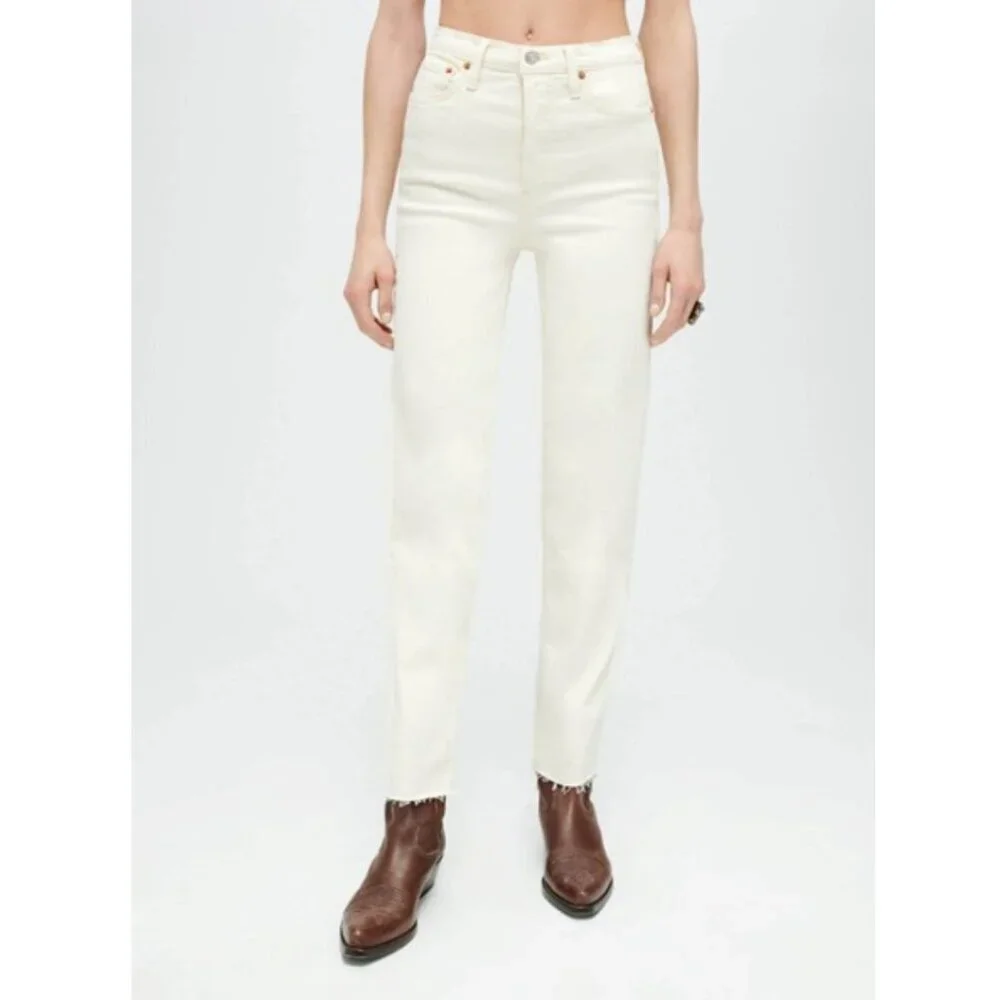 RE/DONE 90s High Rise Ankle Crop Jean Vintage White Button-Fly Slim Levis  26 - Picture 3 of 15
